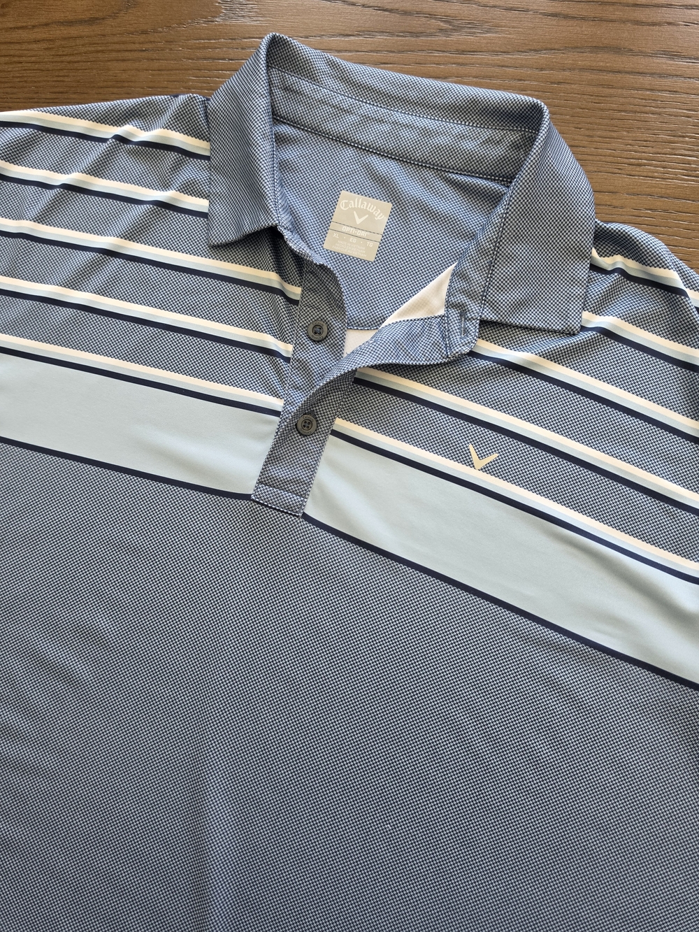 Callaway Men's Light Blue and Navy Striped Performance Polo SIZE XL